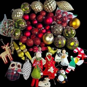 60 Classic Red Green & Gold Christmas Tree Ornaments - Hallmark, Vintage & More!